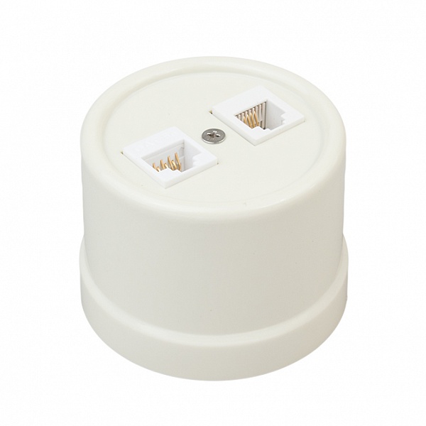 Розетка компьютерная 2-ая RJ45 Cat.5e (UTP), (Пластик, Слоновая кость), Bironi
