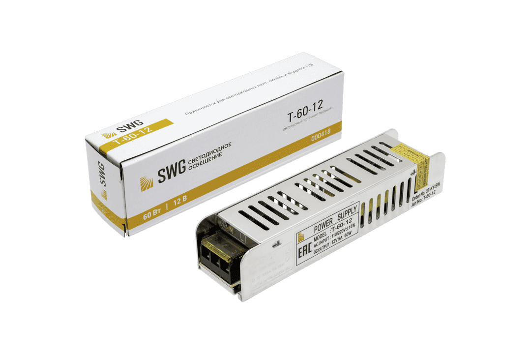 Блок питания компактный (узкий) 60W IP20 12V