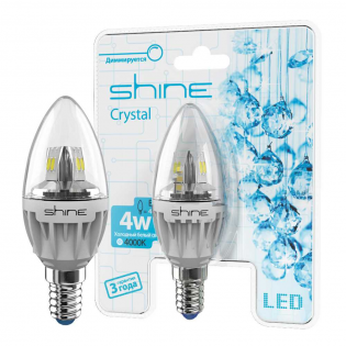 Светодиодная диммируемая лампа Shine Crystal С Dimm. 4W E14 4000K 360Lm (прозр.)